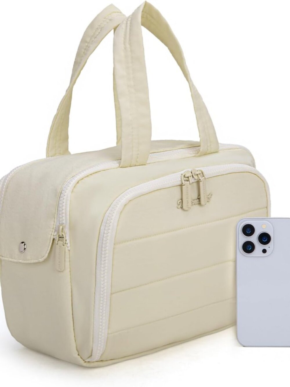 Travel Toiletry Bag for Women, Large Wide Open Puffy Makeup Bag Organizer with B - Picture 6 of 7